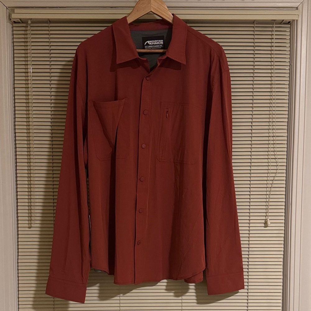 Mountain Khakis Rivers Long Sleeve Woven Fishing Shirt in Brick Red